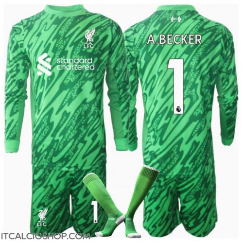 Liverpool Alisson Becker #1 Portiere Seconda Maglia Bambino 2024-25 Manica Lunga (+ Pantaloni corti)